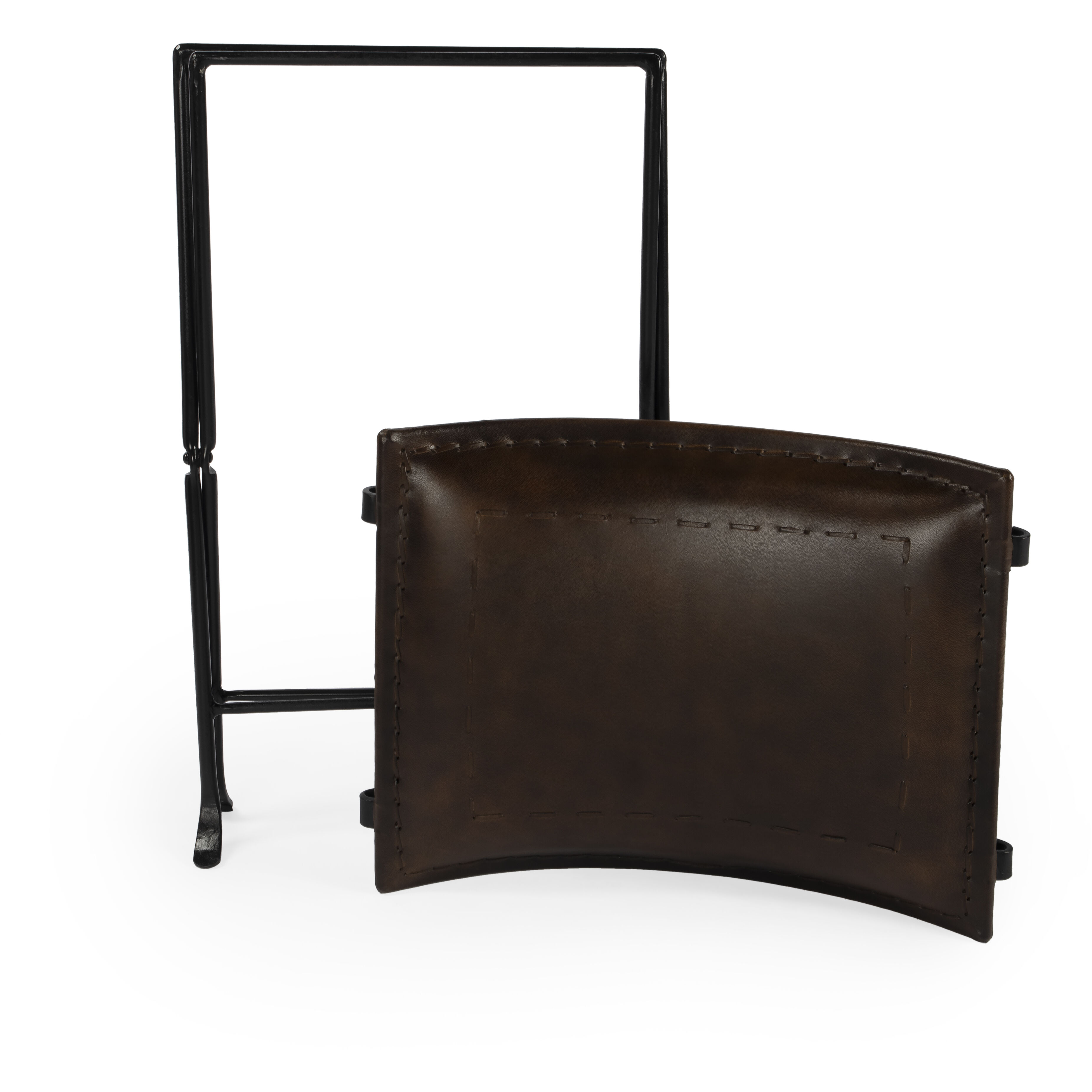 Melton Leather 21.5"W Accent Stool in Dark Brown