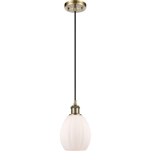 Ballston Eaton LED 6 inch Antique Brass Mini Pendant Ceiling Light in Matte White Glass, Ballston