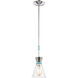 Pomfret 1 Light 6 inch Polished Chrome with Blue and Clear Mini Pendant Ceiling Light