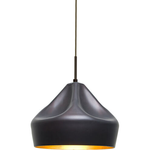 Lotus LED Bronze Cord Pendant Ceiling Light in Gold Foil Glass