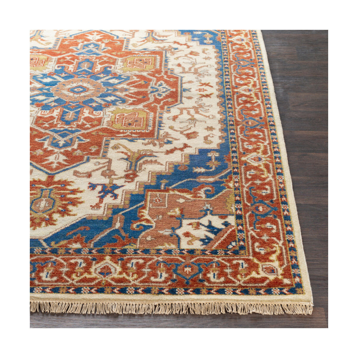 Douglas 96 X 30 inch Burnt Orange/Sky Blue/Camel Rugs, Wool and Cotton