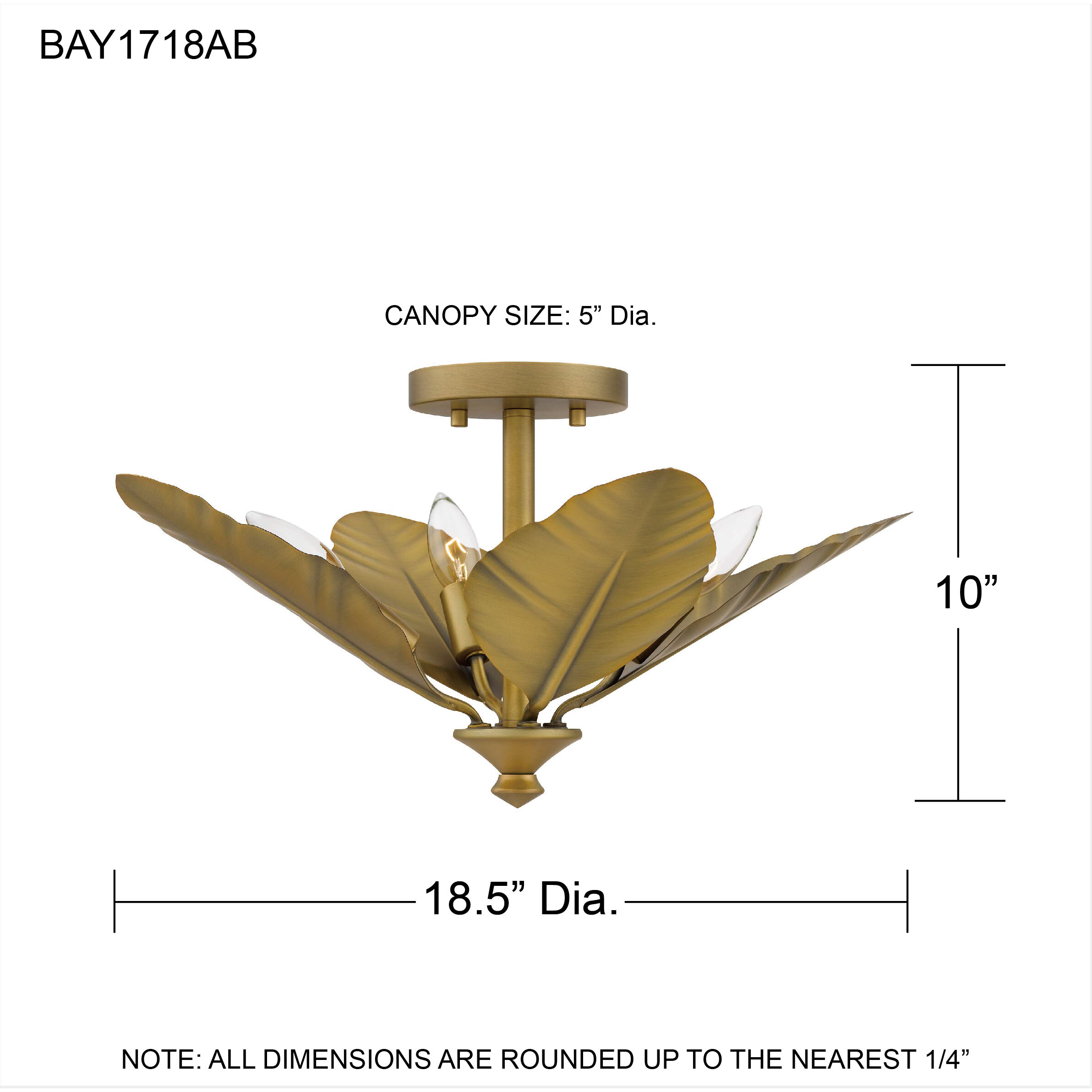 Bayley 4 Light 18.5 inch Aged Brass Semi-Flush Mount Ceiling Light