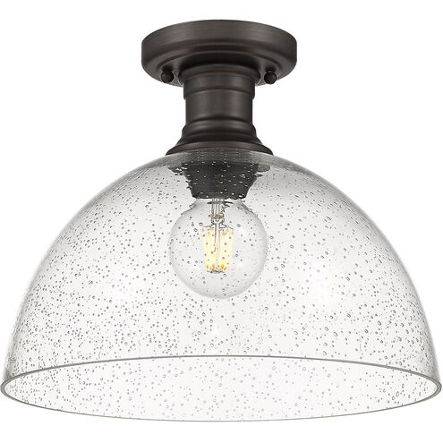 Hines 1 Light 14 inch Rubbed Bronze Semi-flush Ceiling Light in Seeded Glass