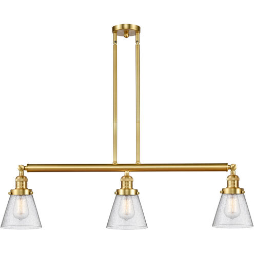 Franklin Restoration Small Cone 3 Light 39 inch Satin Gold Island Light Ceiling Light in Seedy Glass, Franklin Restoration