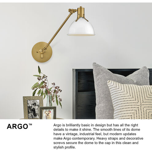 Argo LED 7 inch Polished White with Lacquered Brass Indoor Wall Sconce Wall Light