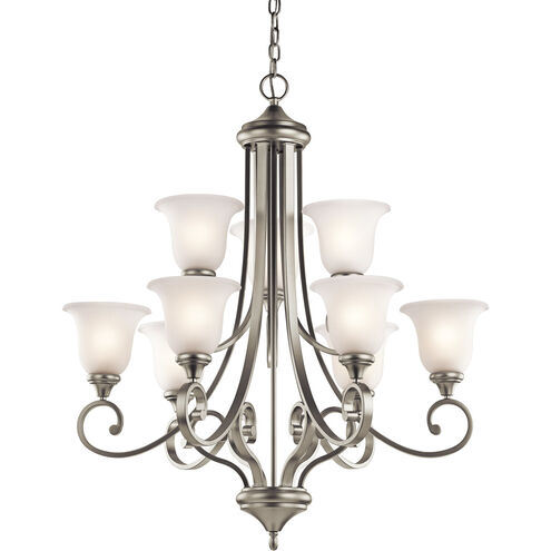 Monroe 9 Light 34 inch Brushed Nickel Chandelier 2 Tier Ceiling Light in Satin Etched Glass, Incandescent, 2 Tier