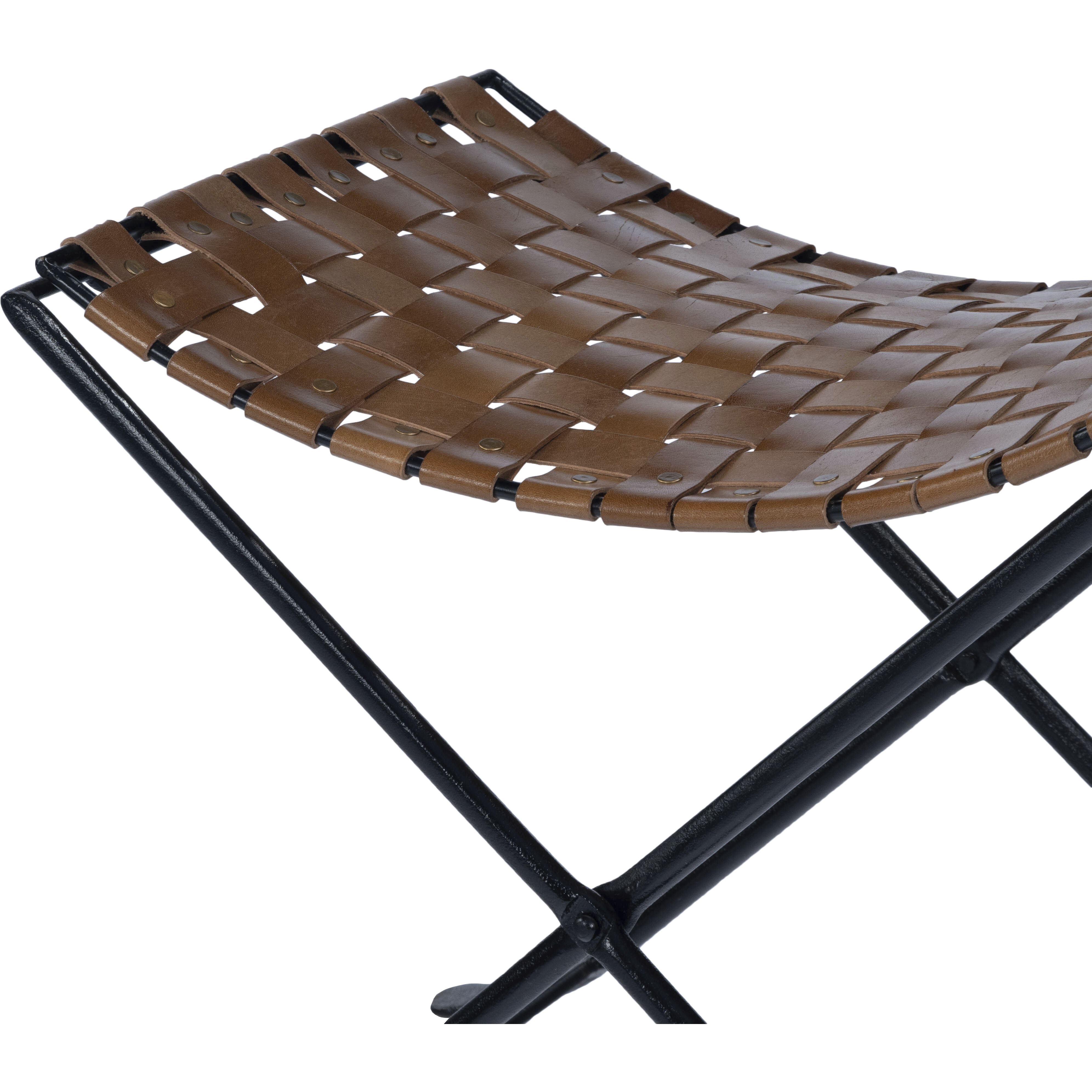 Karma Brown Woven Leather Ottoman or Stool