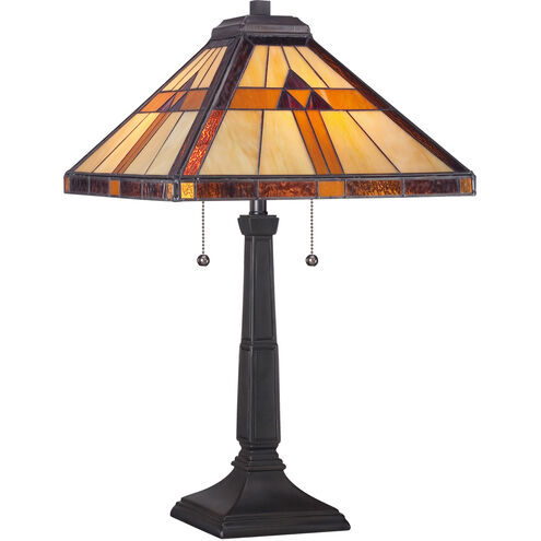 Tiffany 23 inch 75 watt Authentic Bronze Table Lamp Portable Light in Vintage Bronze, Naturals