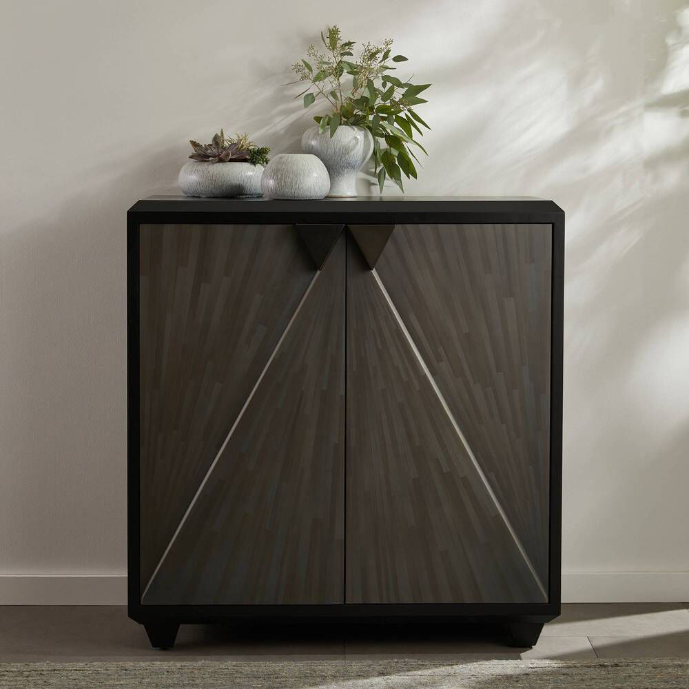 Ellington Gray Straw Marquetry and Ebony Cabinet