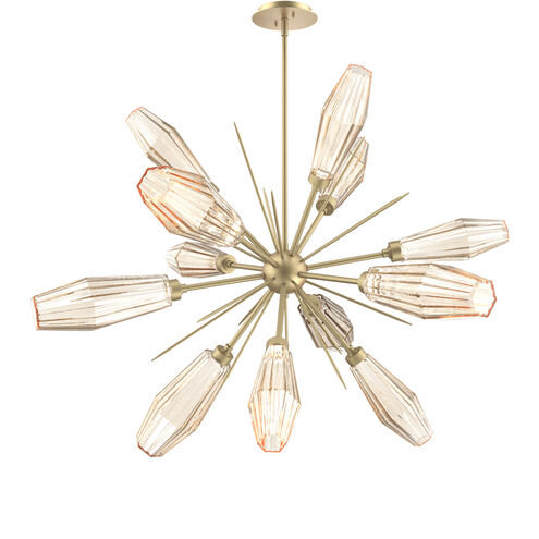 Aalto LED 37.7 inch Gilded Brass Chandelier Ceiling Light in 3000K LED, Optic Rib Amber, Starburst