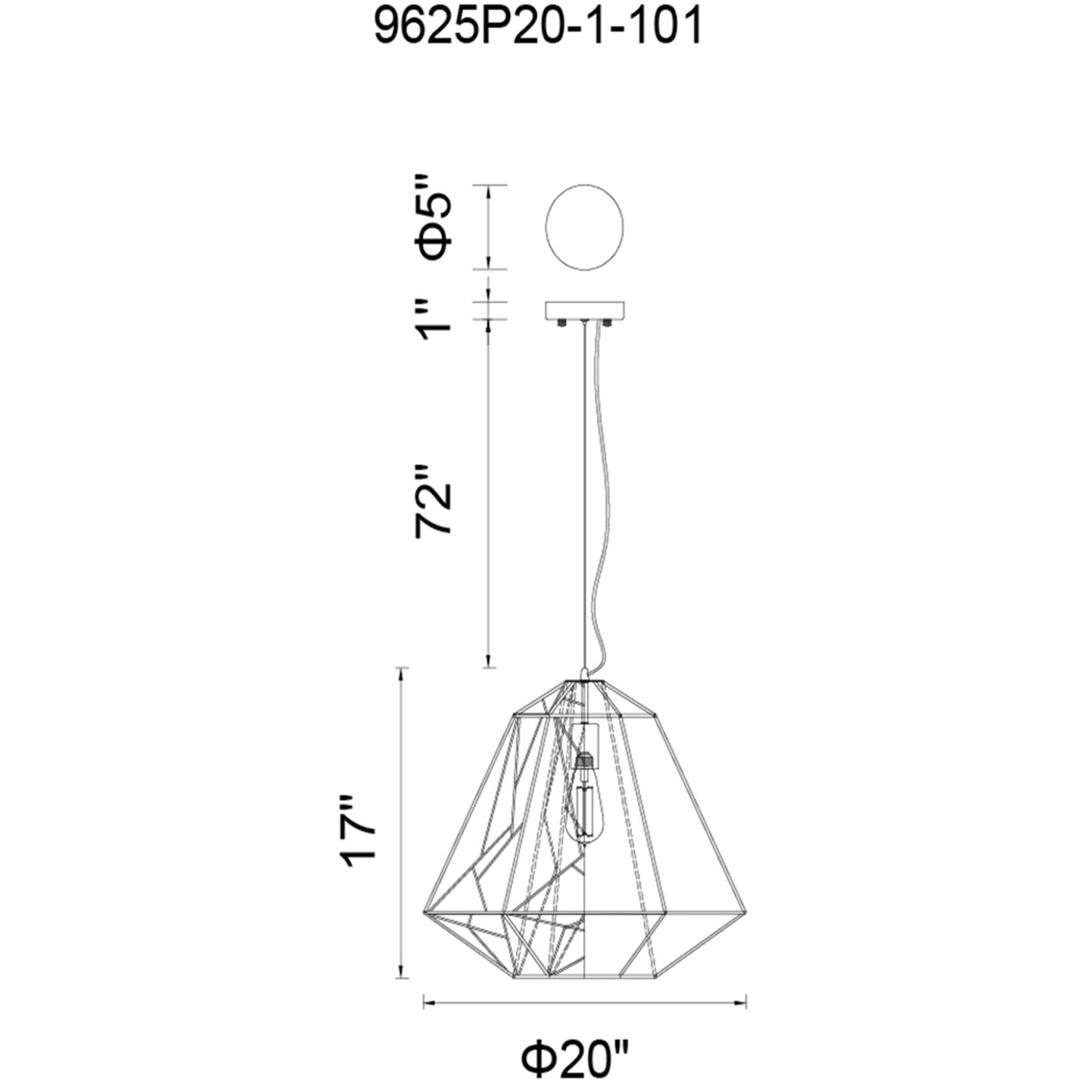 Bagheera 1 Light 20 inch Black Down Pendant Ceiling Light