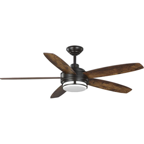 Albin 54 inch Architectural Bronze with Distressed Walnut Blades Ceiling Fan, Progress LED