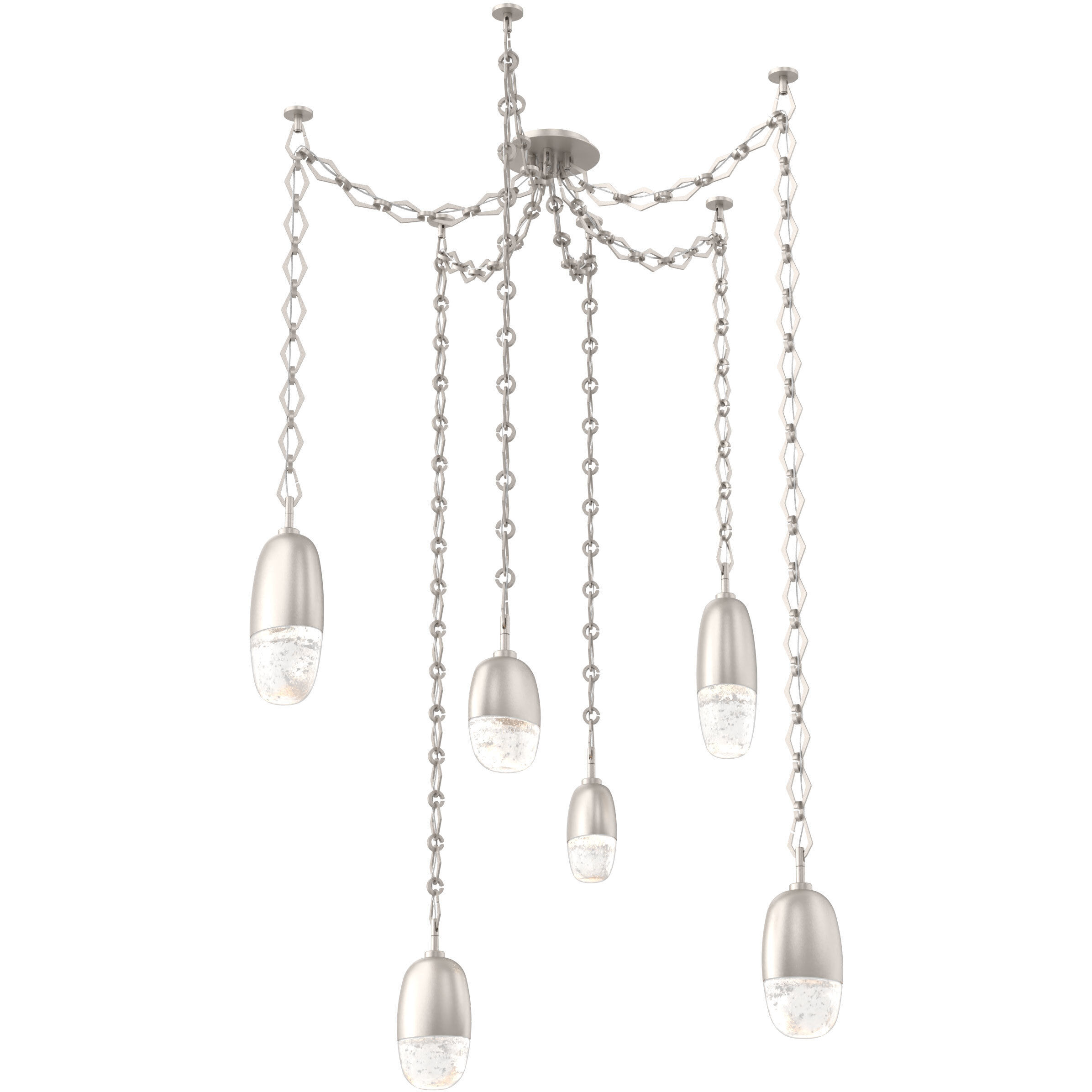Pebble LED 14.3 inch Beige Silver Swag Multi-Pendant Ceiling Light in 2700K LED, Diamond Chain