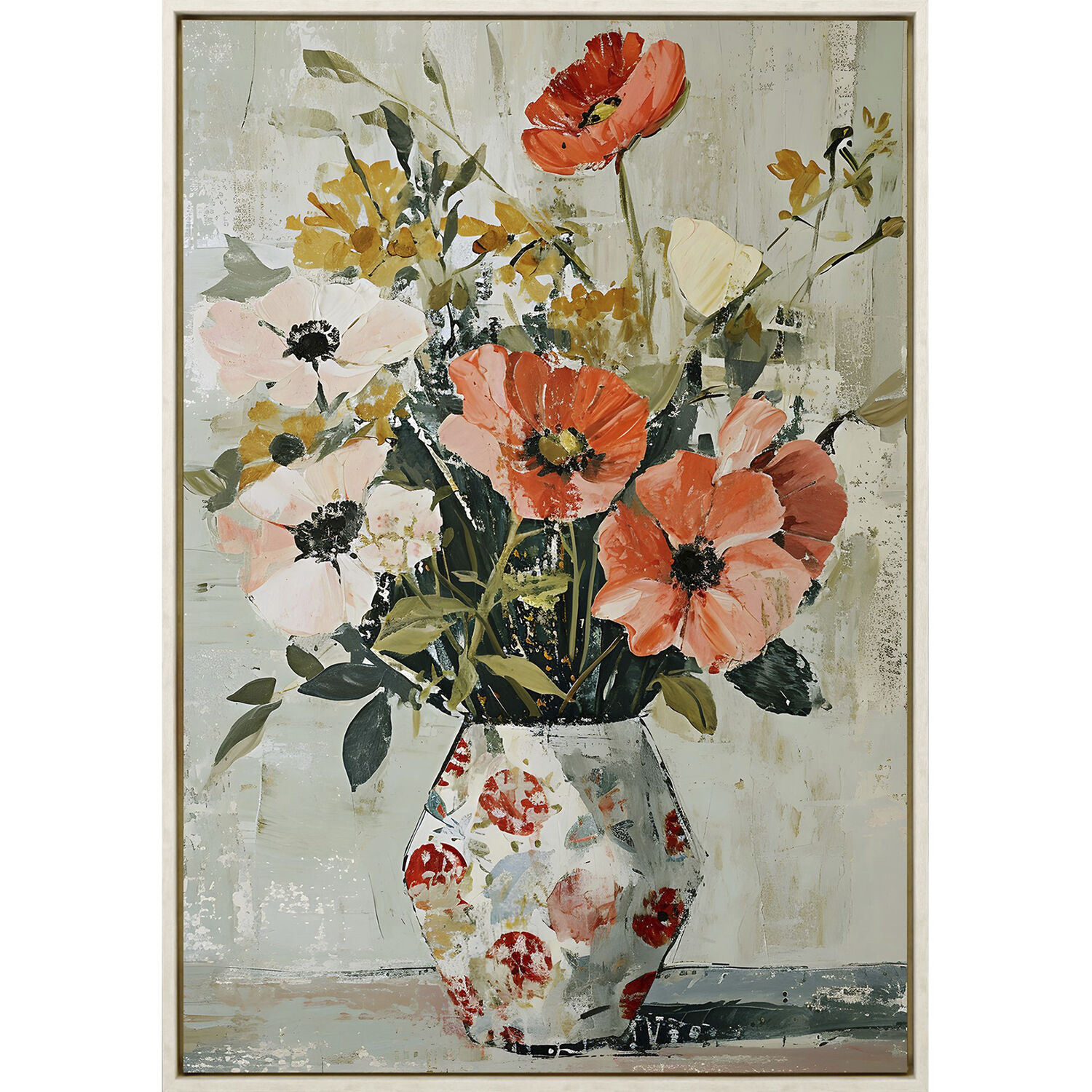 Spring Soiree Orange and Beige and Blue and Yellow Canvas