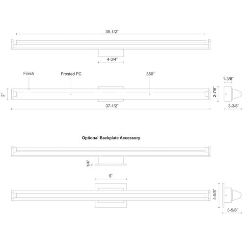 Plymouth LED 37.5 inch Black Bath Vanity Light Wall Light