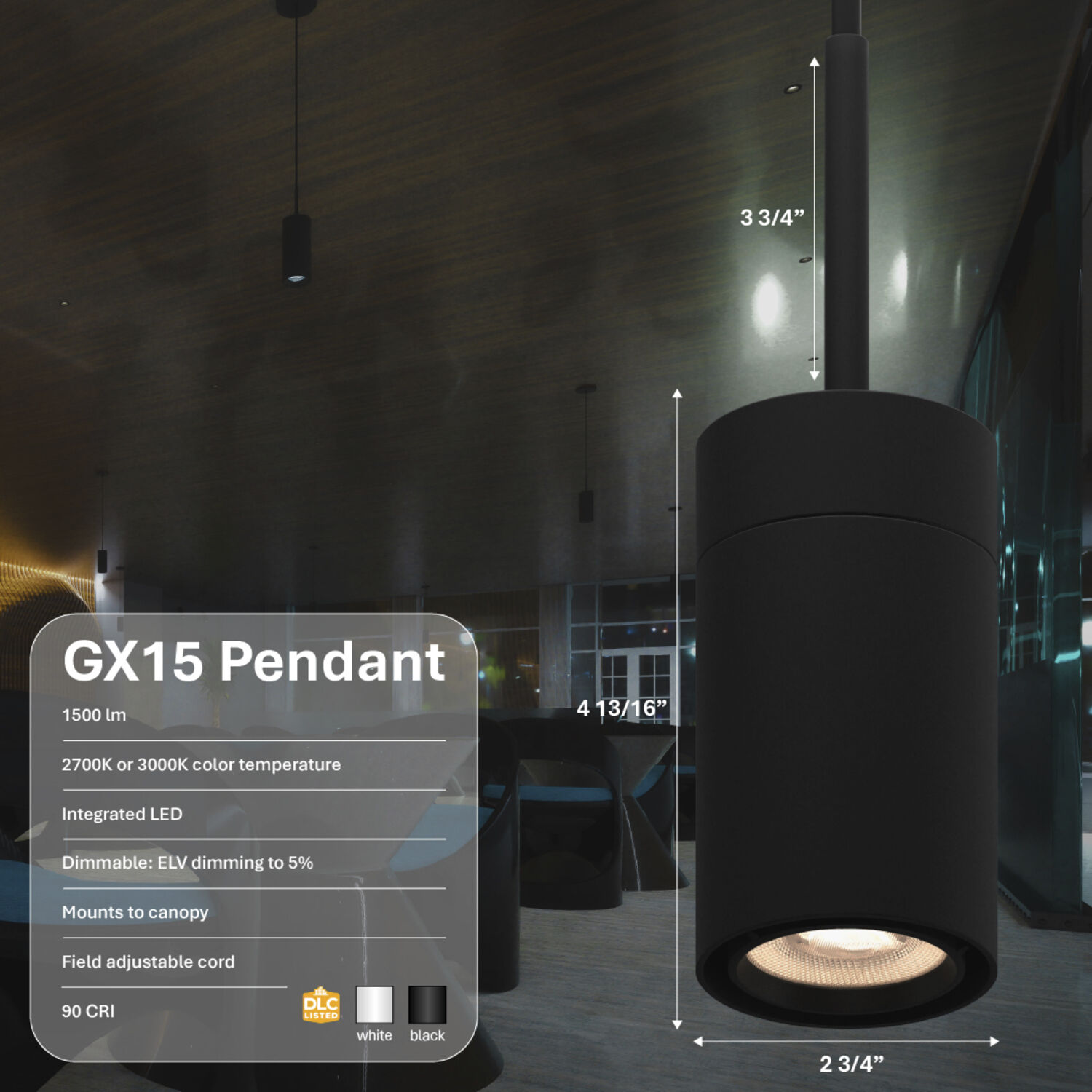 GX15 LED 4 inch Black Pendant Ceiling Light