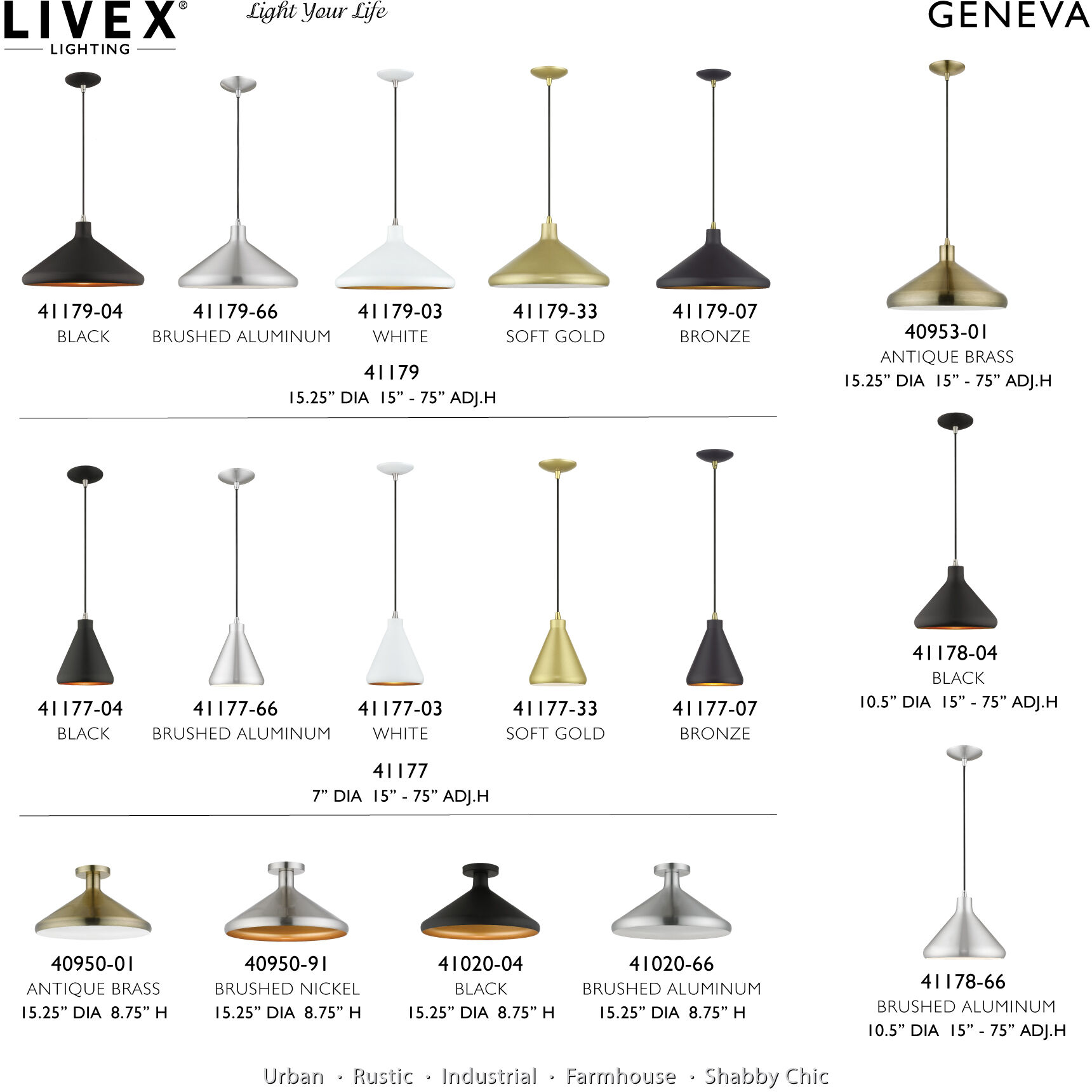 Geneva 1 Light 15.25 inch Soft Gold with Polished Brass Accents Pendant Ceiling Light