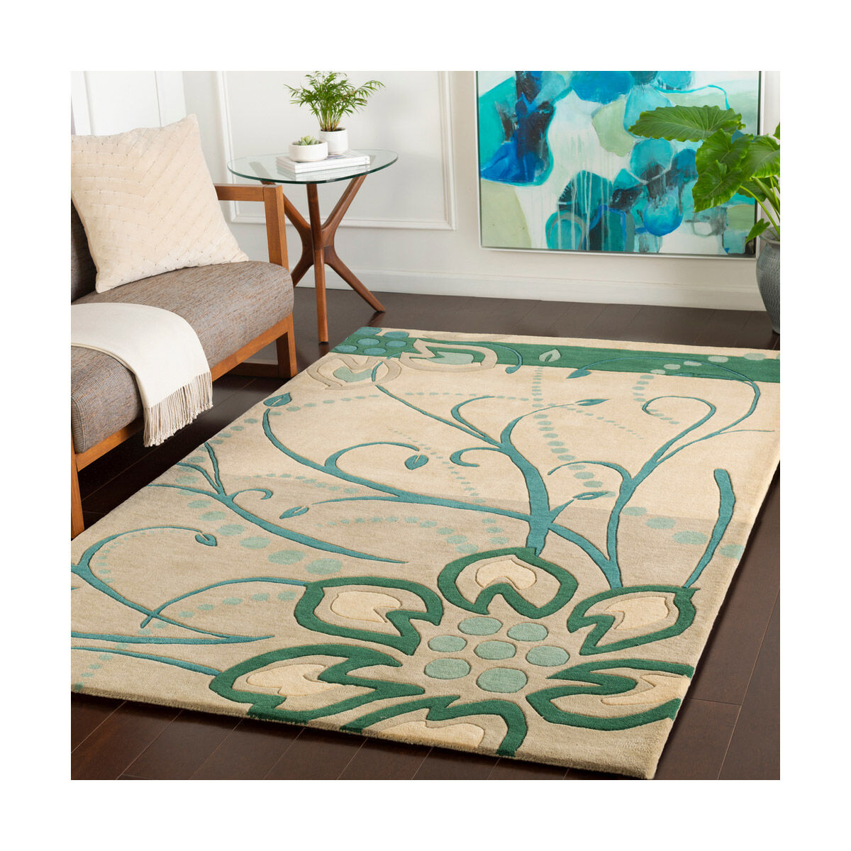 Athena 96 X 30 inch Dark Green/Teal/Taupe/Cream Rugs, Runner