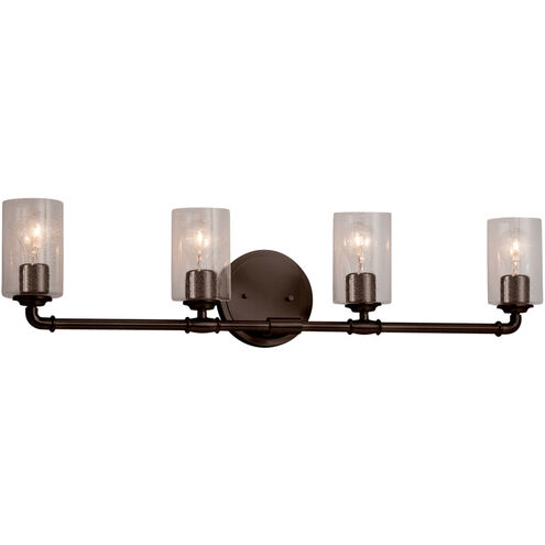Fusion 4 Light 33.5 inch Dark Bronze Bath Bar Wall Light in Cylinder with Flat Rim, Incandescent, Seeded Fusion