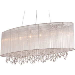 Beverly Dr. 6 Light 40 inch Silver Silk String Hanging Chandelier Ceiling Light, Convertible to Flush Mount