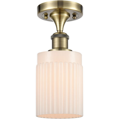 Ballston Hadley LED 4.5 inch Antique Brass Semi-Flush Mount Ceiling Light in Matte White Glass, Ballston