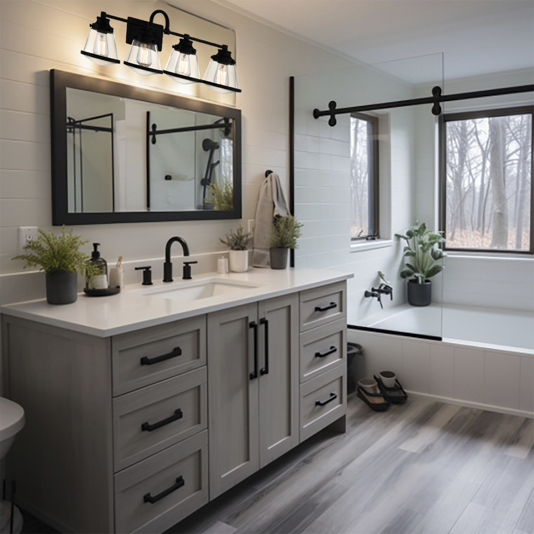 Mannsdale 4 Light 33 inch Coal Bath Vanity Wall Light