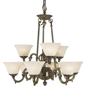 Napoleonic 9 Light 28 inch French Brass with White Marble Glass Shade Dining Chandelier Ceiling Light