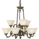 Napoleonic 9 Light 28 inch Antique Silver with Amber Marble Glass Shade Dining Chandelier Ceiling Light