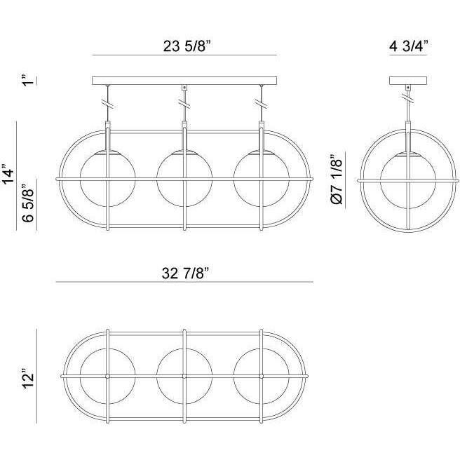 Eclipse 3 Light 12 inch Gold Pendant Ceiling Light