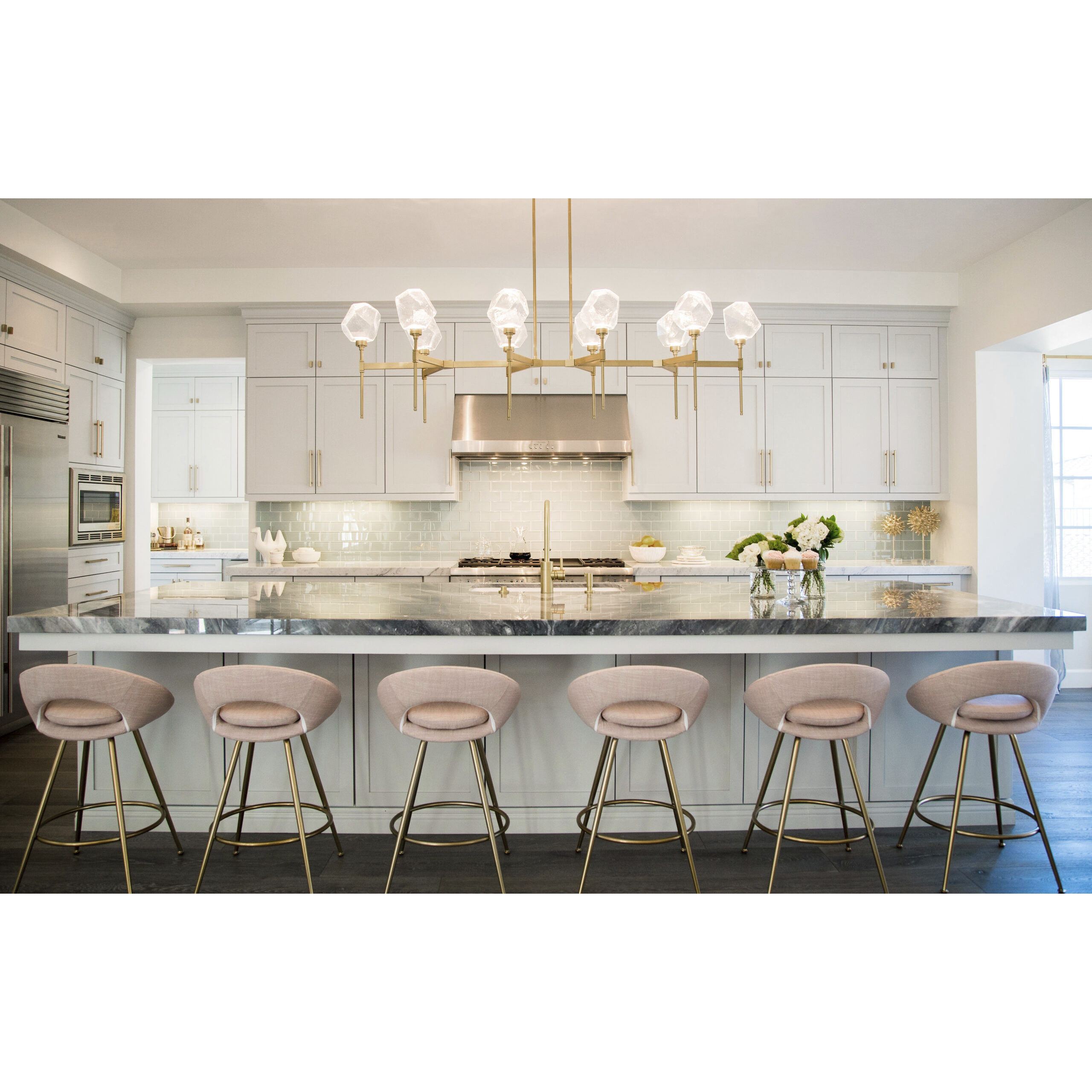 Gem LED Novel Brass Linear Pendant Ceiling Light in Smoke, 2700K LED