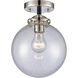 Nouveau Large Beacon LED 8 inch Black Polished Nickel Semi-Flush Mount Ceiling Light in Seedy Glass, Nouveau