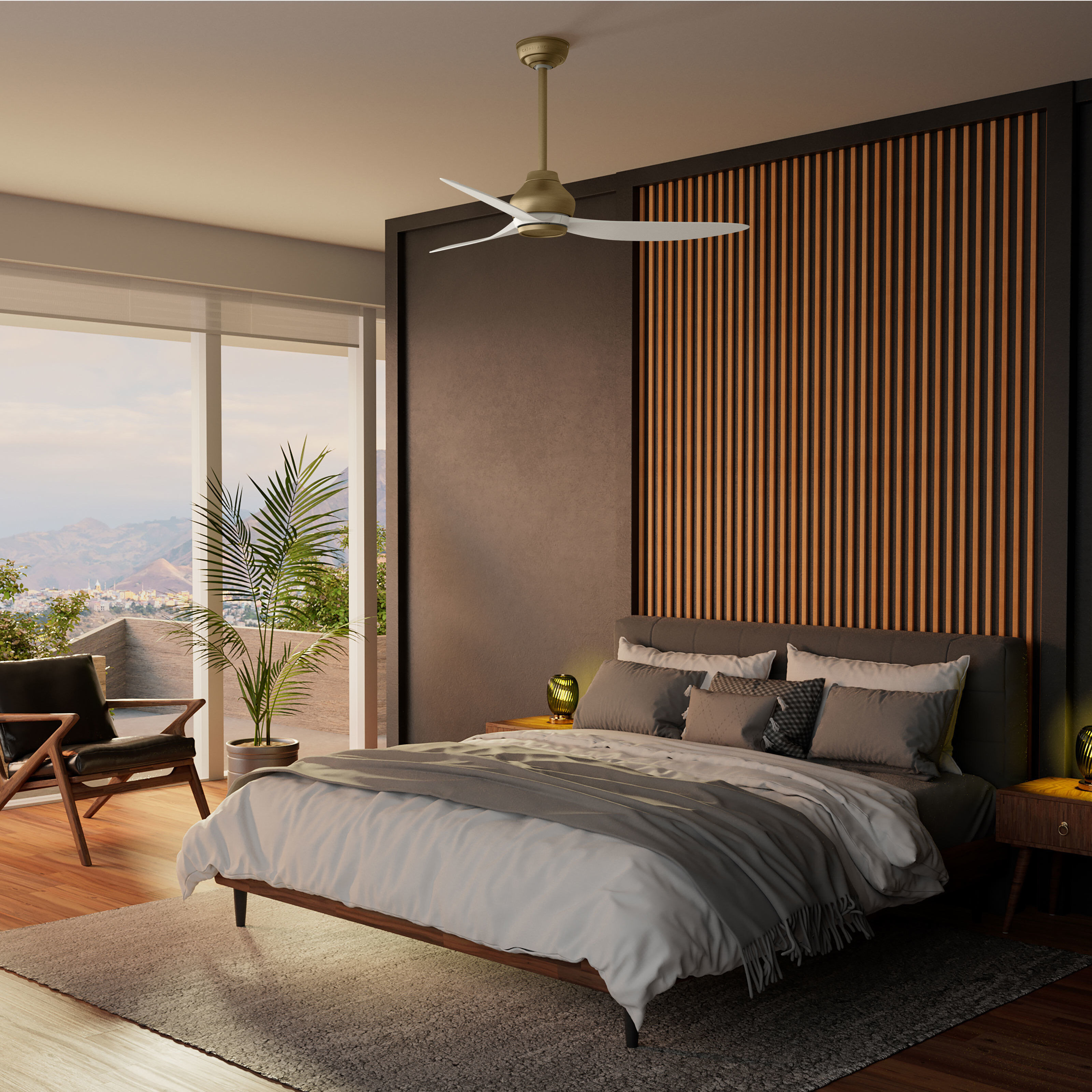 Eyla 52 inch Luxe Gold with Matte White Blades Outdoor Ceiling Fan