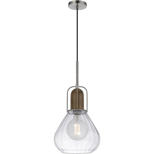 Rochelle 1 Light 11 inch Brushed Steel and Wood Mini Pendant Ceiling Light