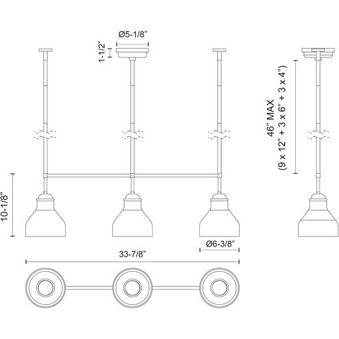 Alora Mood Westlake 3 Light 33.88 inch Matte Black Linear Pendant Ceiling Light