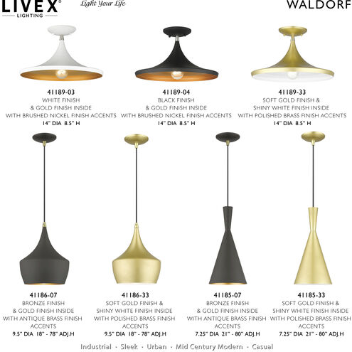 Waldorf 1 Light 14 inch Soft Gold with Polished Brass Accents Semi-Flush Ceiling Light