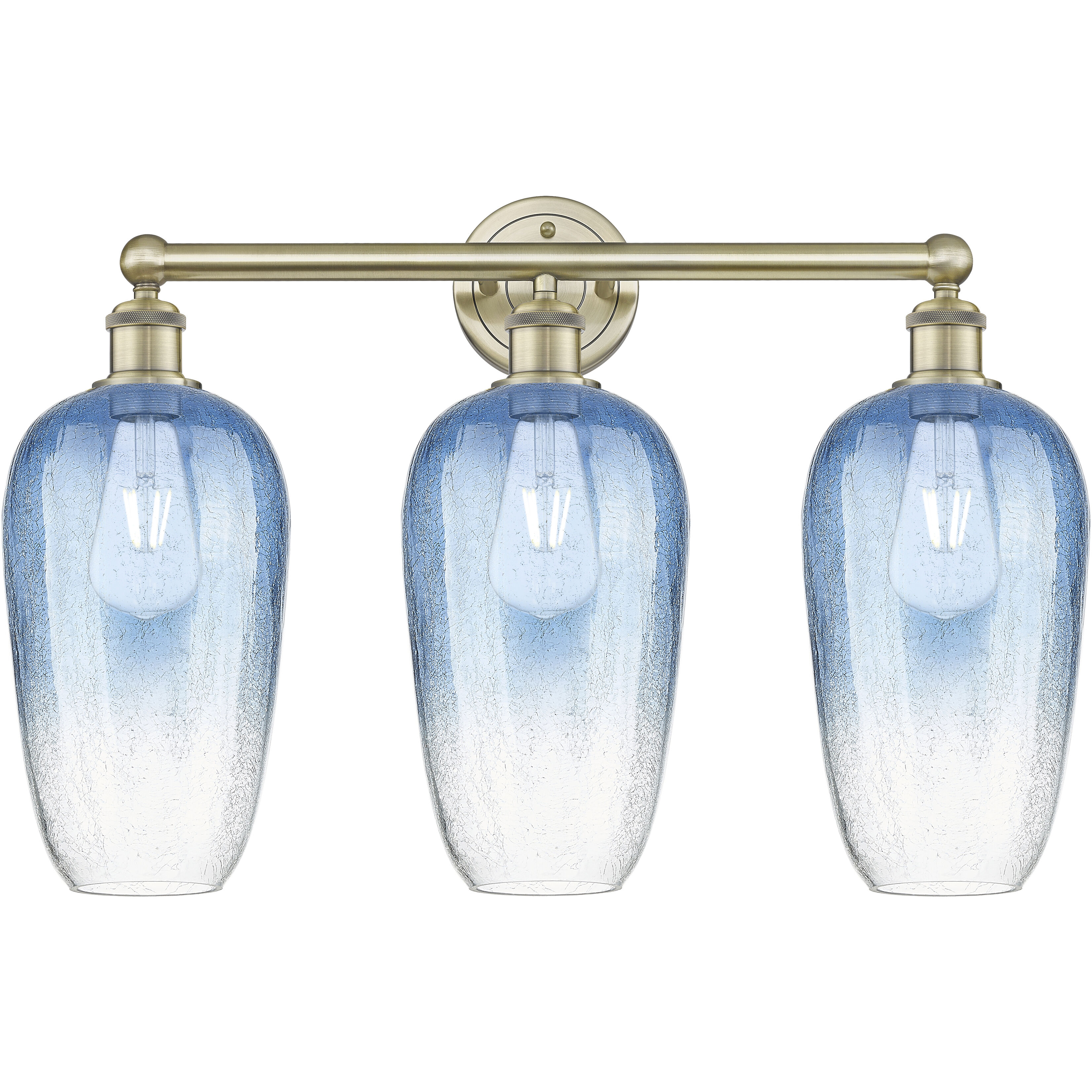 Edison Brookhaven Flute 3 Light 25 inch Antique Brass Bath Vanity Light Wall Light in Sapphire Blue Glass