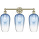 Edison Brookhaven Flute 3 Light 25 inch Antique Brass Bath Vanity Light Wall Light in Sapphire Blue Glass