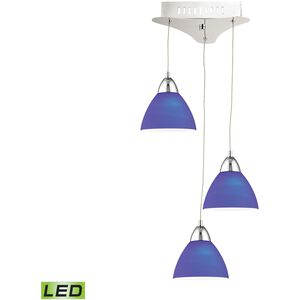 Piatto 3 Light 11 inch Chrome with Blue Mini Pendant Ceiling Light