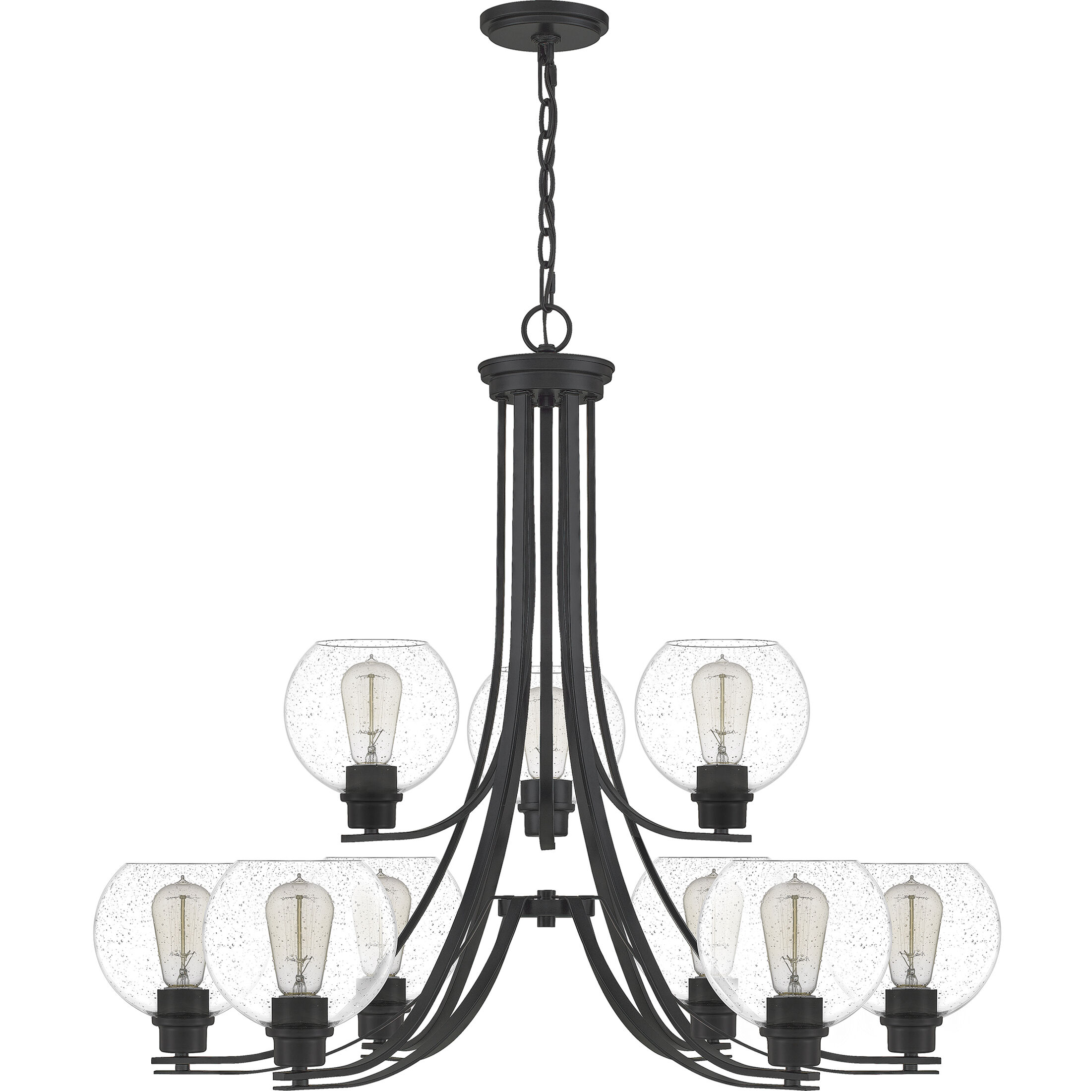 Pruitt 9 Light 34 inch Matte Black Chandelier Ceiling Light in Clear Seedy Glass