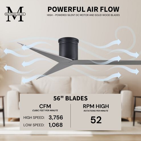 Atlas Eliza-H 56 inch Matte Black with Brushed Nickel Blades Ceiling Mount Paddle Fan, Atlas