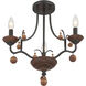 Colonial Charm 3 Light 16.75 inch Old World Bronze with Walnut Semi Flush Ceiling Light