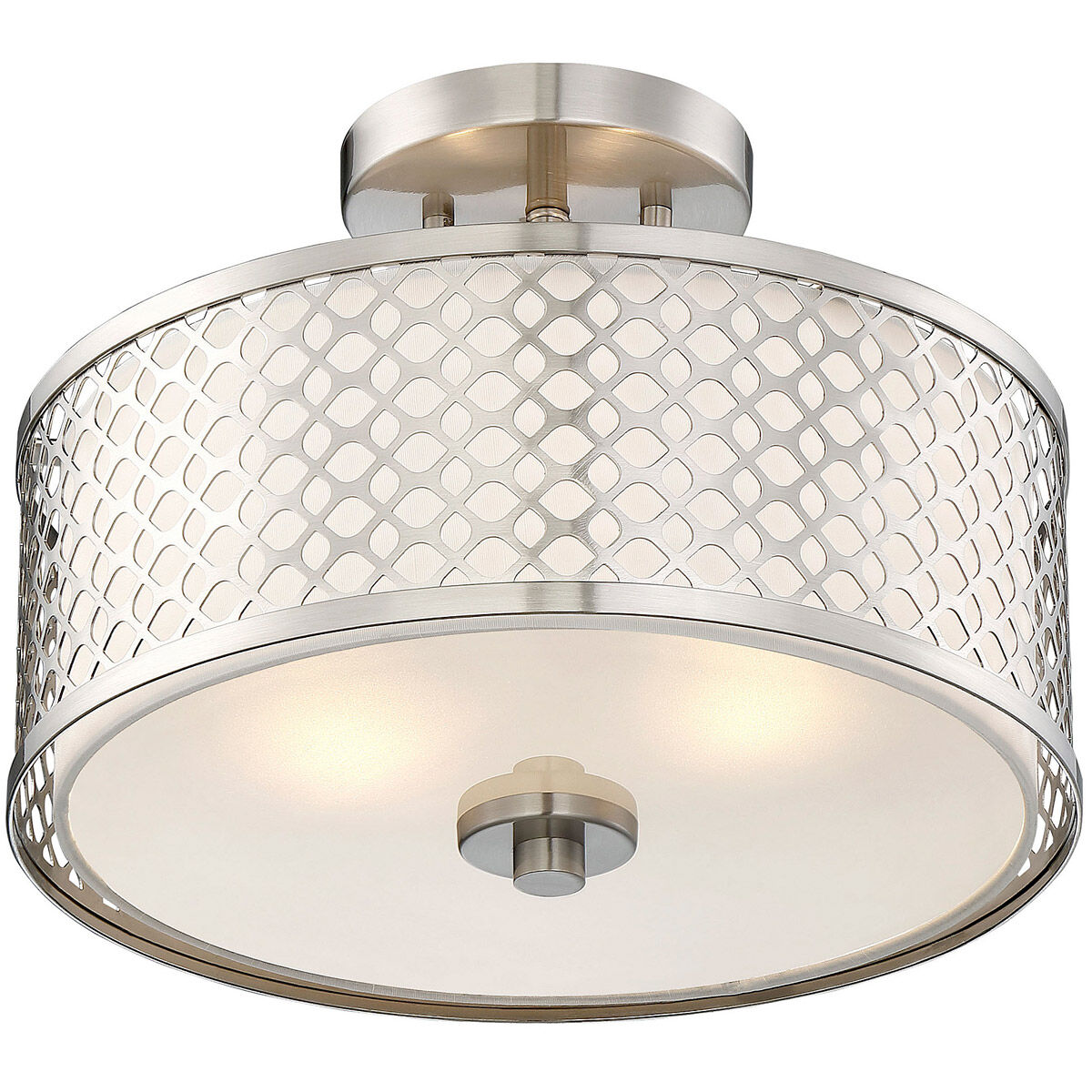 Modern 2 Light 13 inch Brushed Nickel Semi-Flush Ceiling Light