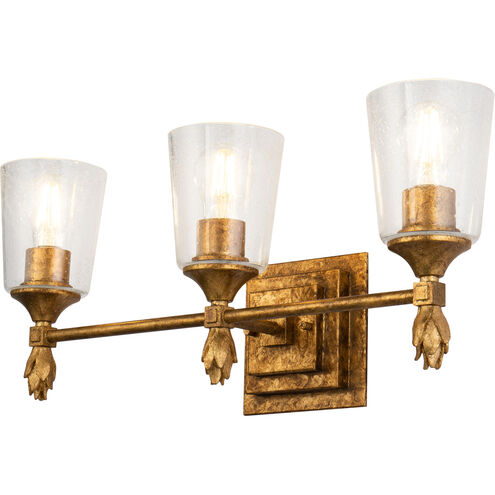 Vetiver 3 Light 23 inch Gold leaf Bath Light Wall Light in Gold Leaf with Antique