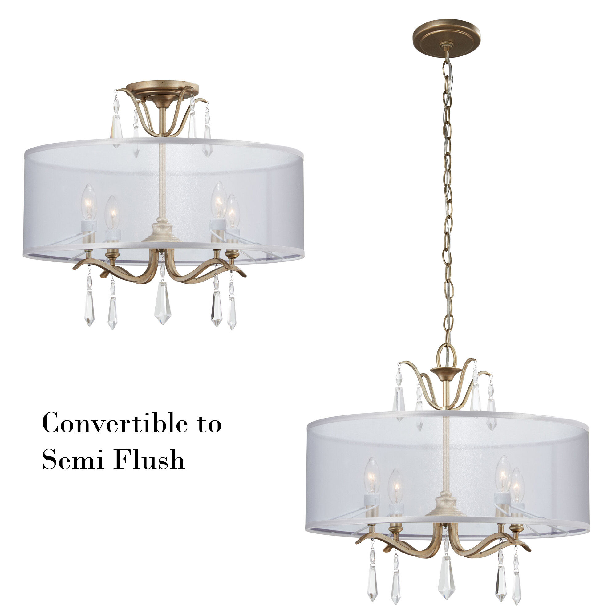 Laurel Estate 4 Light 20 inch Brio Gold Semi Flush Mount Ceiling Light, Convertible