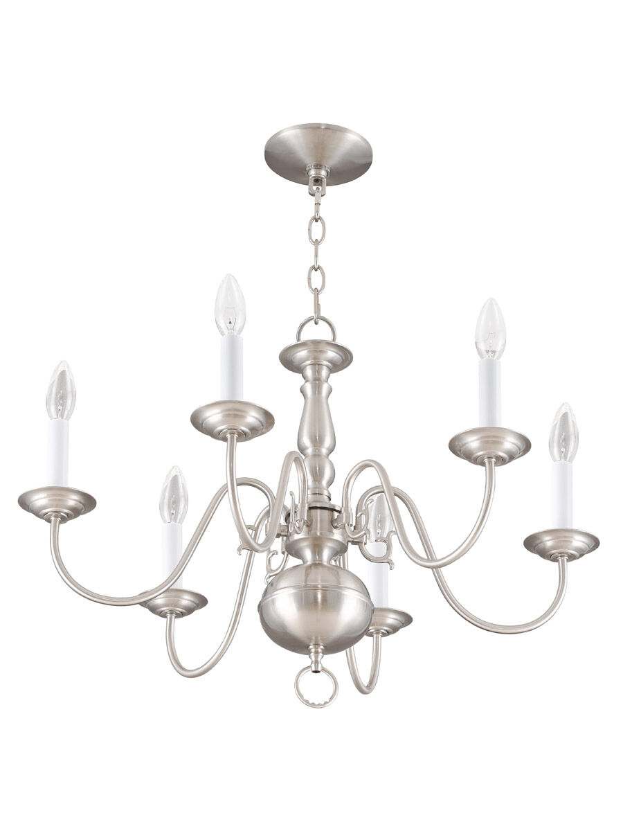 Williamsburgh 6 Light 24 inch Brushed Nickel Chandelier Ceiling Light
