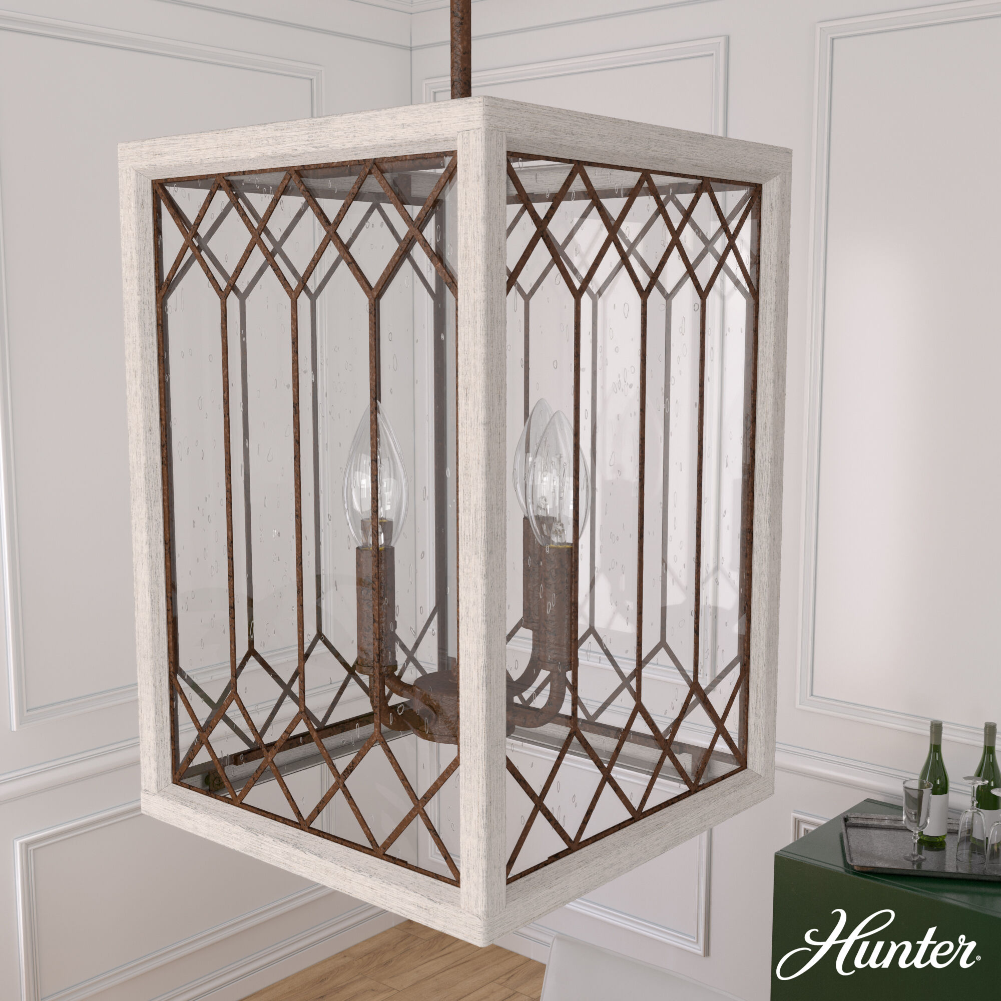 Chevron 4 Light 11 inch Textured Rust and Distressed White Lantern Pendant Ceiling Light, Small