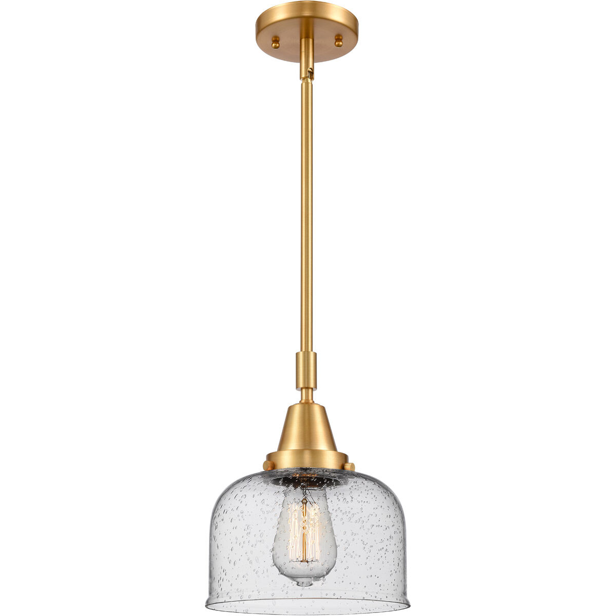 Franklin Restoration X-Large Bell 1 Light 12 inch Satin Gold Mini Pendant Ceiling Light in Seedy Glass
