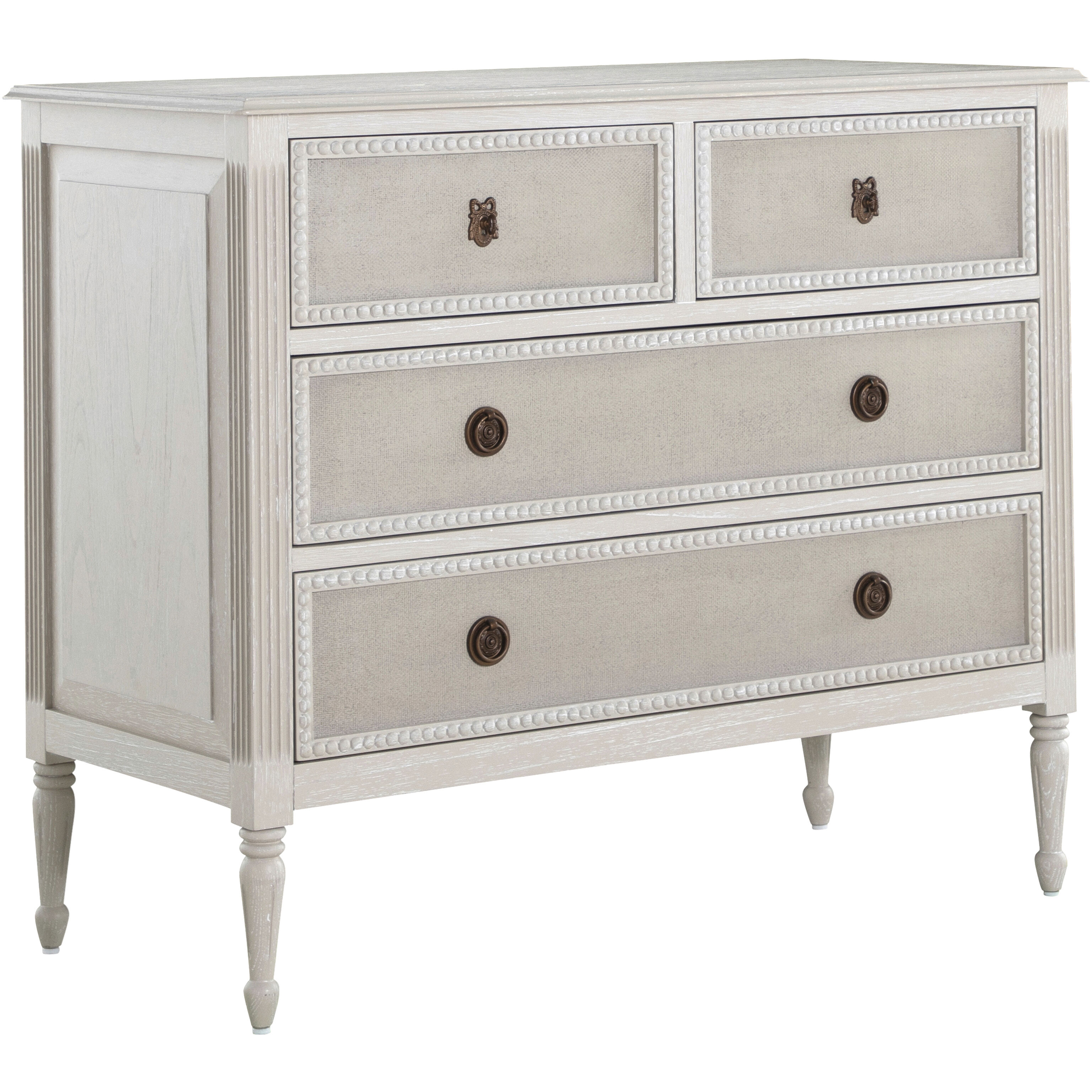 Caroline Cerused White and Painted Burlap Chest