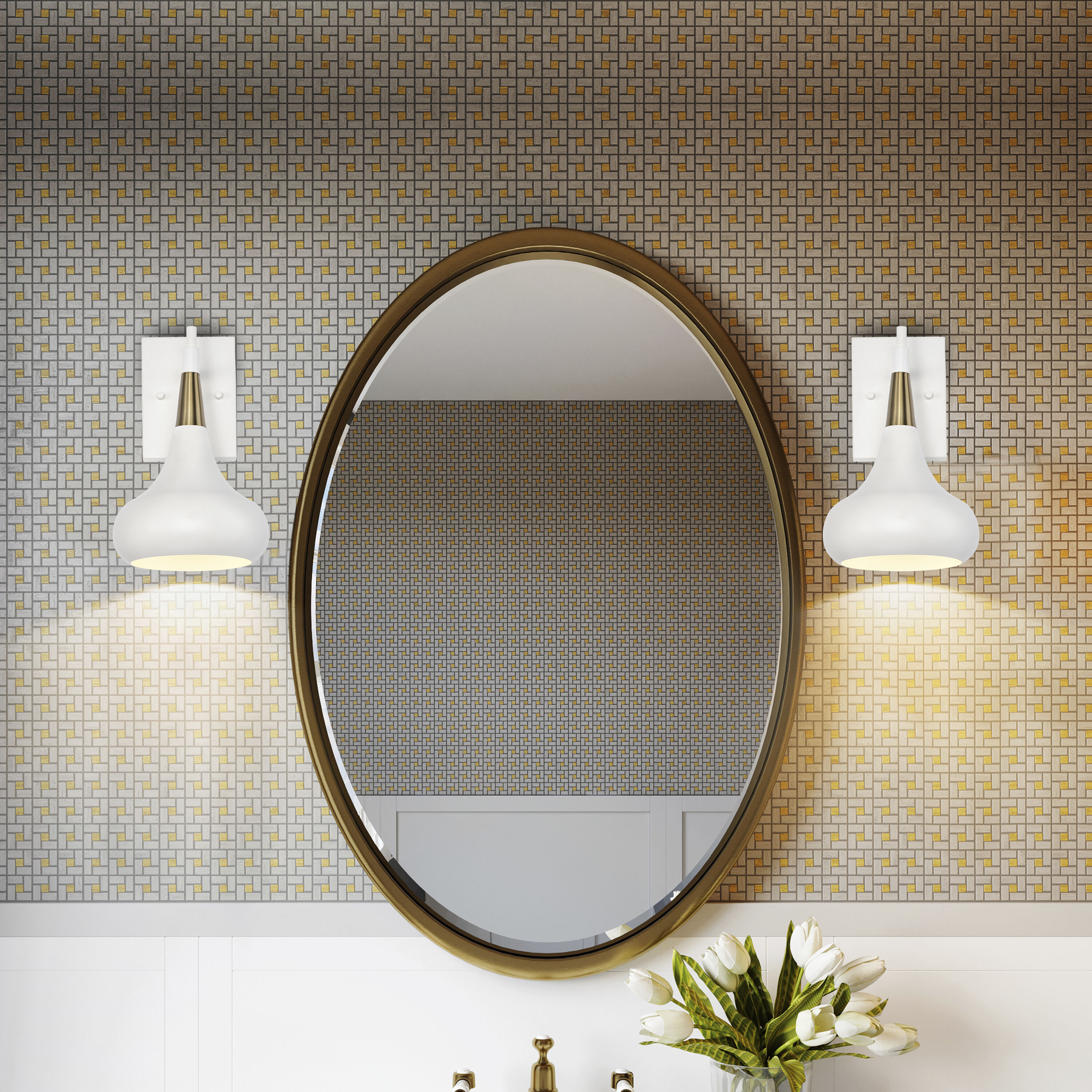 Phoenix 1 Light 7 inch Matte White/Burnished Brass Bathroom Vanity Lights Wall Light