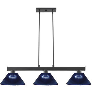 Cobalt 3 Light 46 inch Matte Black Billiard Ceiling Light in Dark Blue Acrylic